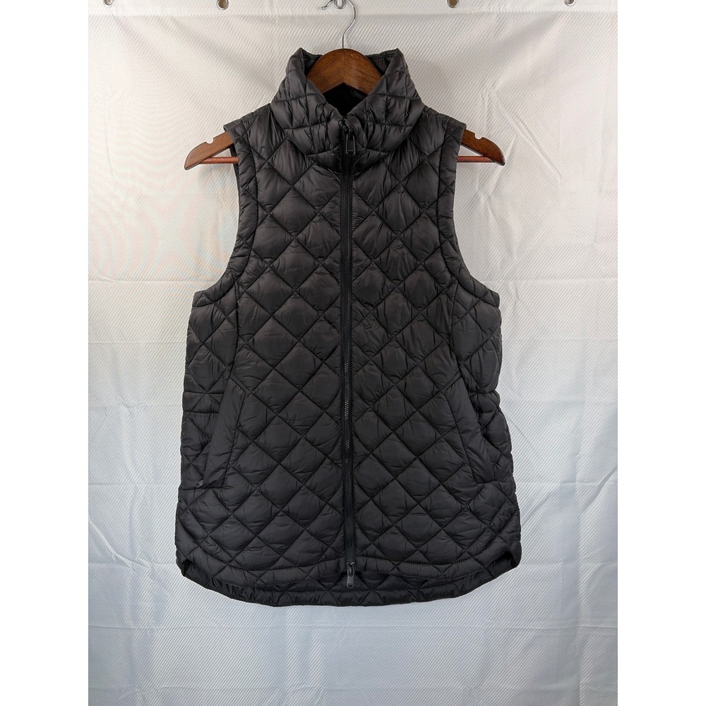 Athleta Black Quilted Puffer Vest Full Zip Mock Neck Small